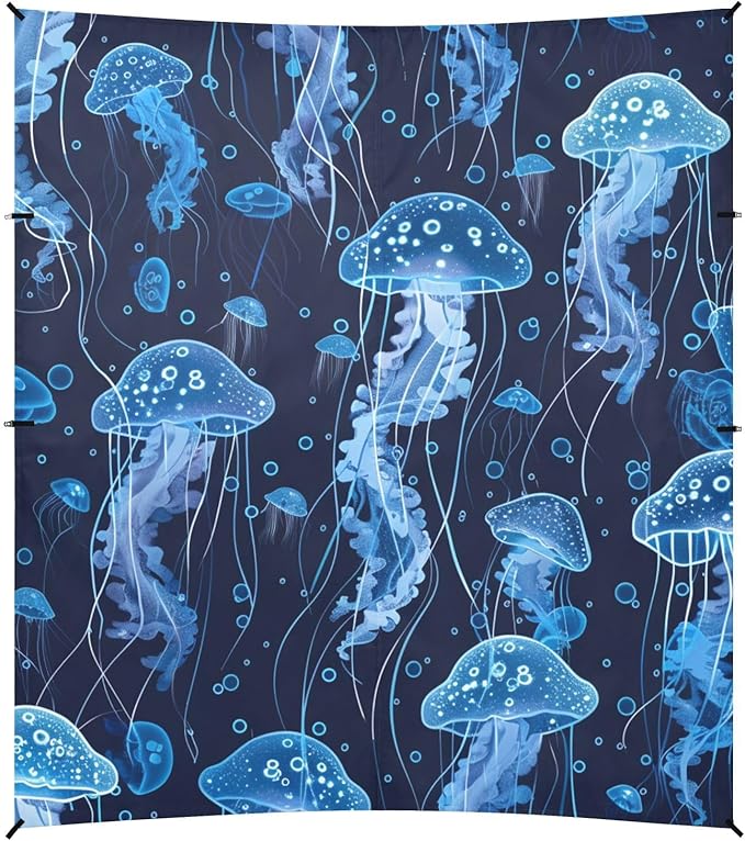 ALAZA Many Blue Jellyfishes Swimming Underwater Beach Tent Sun Shelter Portable Canopy Sunshade for Outdoor Camping Picnics Backyard Fun 10x9 ft