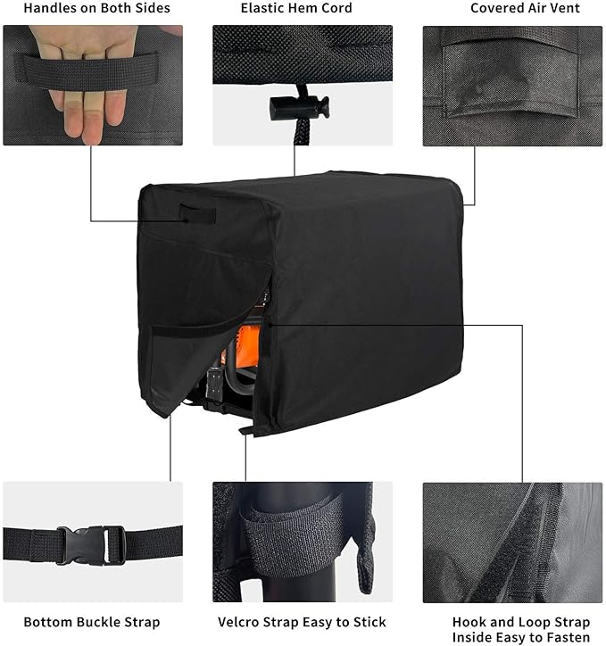 Generator Cover Waterproof 26 x 20 x 20 inch Heavy Duty Thicken 600D Polyester Universal Generator Cover for Portable Generators 3800-6500 Watt Black