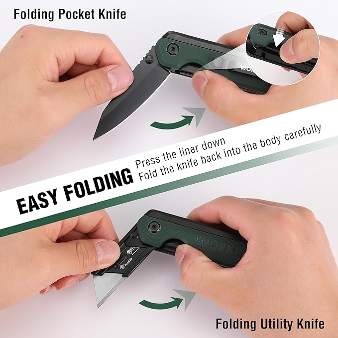 WORKPRO 2-in-1 Folding Knife/Utility Knife - Gifts for Dad &amp 18-in-1 Multi Tool Pliers Green