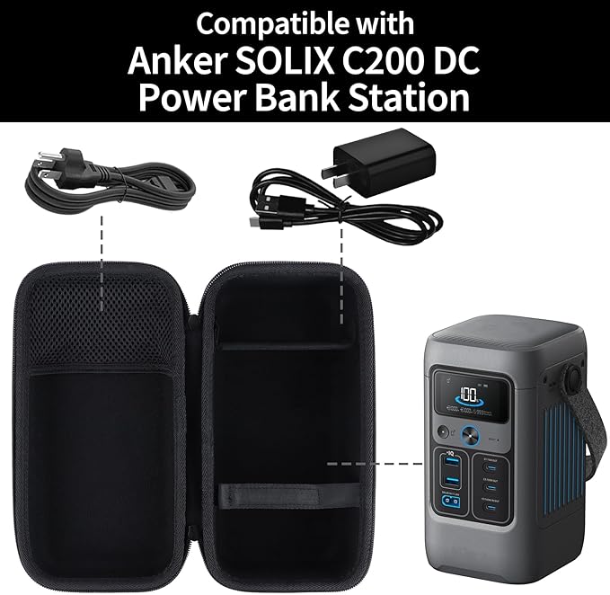 Case Compatible with Anker SOLIX C200 DC Power Bank Station 192Wh Portable Power Station LiFePO4 Battery 200W Solar Generator