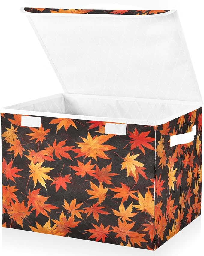 Storage Bins with Lids and HandlesYellow Maple Storage Box Storage Basket with Cover Collapsible Organizer Containers for Home Closet Shelves