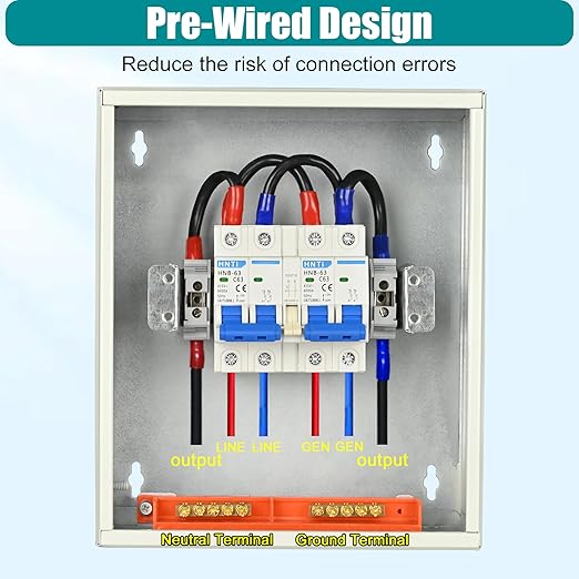 Transfer Switch for Home Generator Upgraded 63 Amp Generator Transfer Switch 120/240V Manual Transfer Switch for Outdoor and Indoor Use (Pre-Wired)