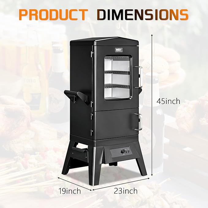 Large Vertical Electric Smoker Grill – 633 sq in | 4-Rack BBQ Smoker with Built-in Meat Probe Wood Chip Loader &ampWeather-Resistant Cover – Perfect for Steak Fish Ribs (Black)