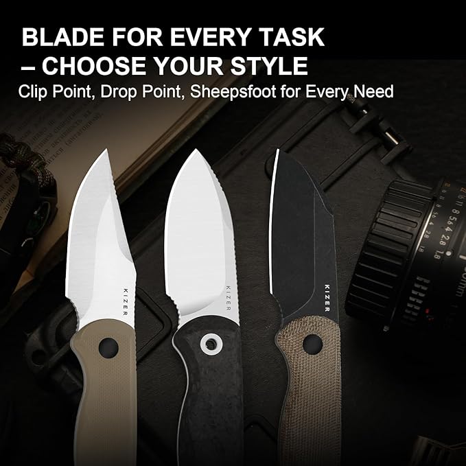 Kizer Drop Bear Fixed Blade Knife 2.57 M390 Satin Blade EDC Camping Knife with Black Carbon Fiber Handle &amp Built-in Tools Outdoor Small Hunting Survival Knives with Kydex Sheath 1094A3