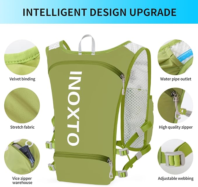 INOXTO Running Hydration Vest BackpackLightweight Insulated Pack with 1.5L Water Bladder Bag Daypack for Hiking Trail Running Cycling Race Marathon for Women Men