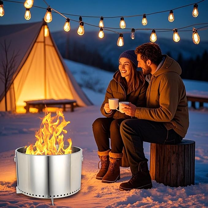 20.5 Smokeless Fire Pit Wood Burning Camping Stove with Removable Stand &amp Ash Pan Smokeless Stove with Handle Portable Outdoor Bonfire Fire Bowl Suitable for Backyard Garden Camping Picnic
