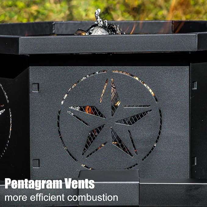 Verdeluxe 35 Inch Octagonal Fire PitOutdoor Fire PitWood Burning Firepit for BonfireFirepits for OutsideCamping Backyard PatioBonfireGarden