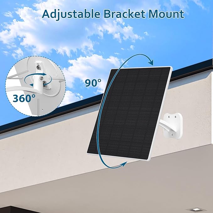 Zivif 8W Solar Panel for Security Cameras Solar Panel Charger Camera with USB-C Cable DC 5.5x2.1mm &amp Micro USB Port IP66 Waterproof with Adjustable Mount 7.2FT Cable