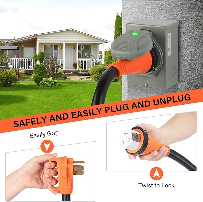 WELLUCK 50 Amp 15FT RV Power Extension Cord with Cord Organizer Heavy Duty NEMA 14-50P to SS 2-50R RV Twist Locking Adapter Plug for RV Camper and Generator to House 6/3+8/1 Gauge ETL Listed