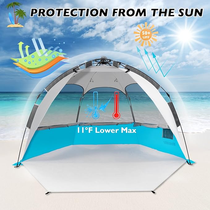 Beach Tent Pop Up Shade Instant Beach Tents Sun Shelter with UPF 50+ UV Protection Lightweight &amp Easy Setup Tent