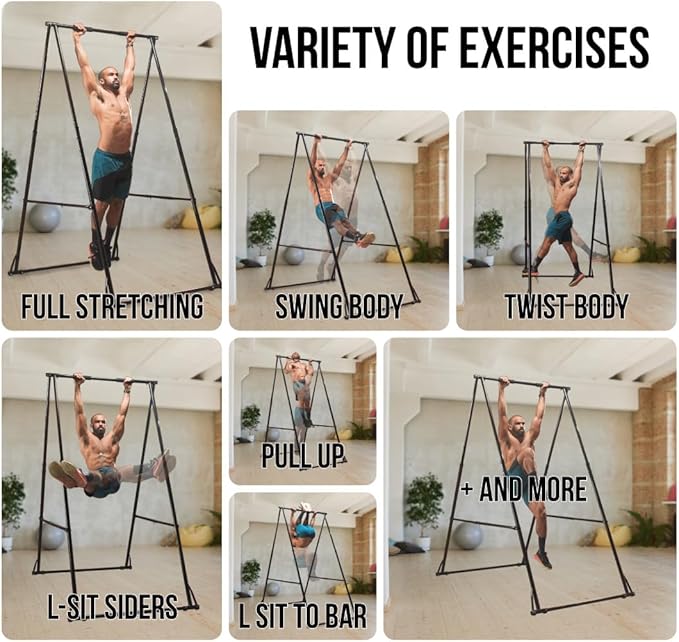 KHANH TRINH Foldable Pull Up Bar Stable Gymnastics Equipment Portable Aerial Yoga Stand Durable Frame For Hammock Chair Therapy Sensory Swing. Adjustable Back Stretcher For Lower Back Pain Relief