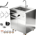 BODEGA Stainless Steel Outdoor Kitchen Sink Cabinet Outdoor Sink With Hose Hook UpSingle Bowl Kitchen Sinks With Brake Wheels &amp Spice Rac All-Weather Use Mobile Prep Station for BBQ Camping