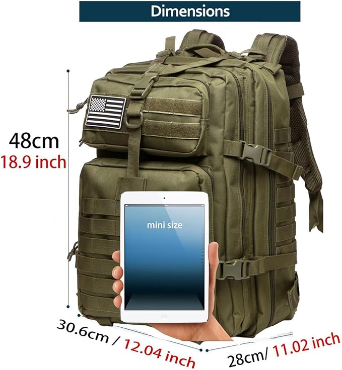 45L Sturdy Nylon Waterproof Fishing Hunting Backpack Outdoor Military Rucksacks Tactical Sports Camping Hiking (Green)
