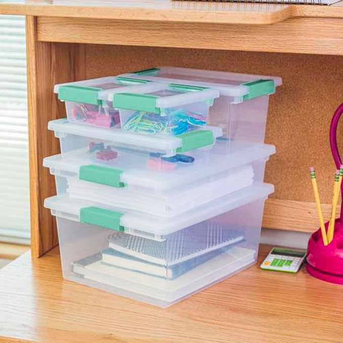 Sterilite Medium Clip Latch Lid Storage Container Tote 12 Pack and Small Clip Latch Lid Storage Container Tote 12 Pack for Home Organization