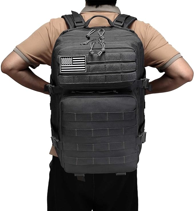 Tactical Backpack for Men Bug Out Bag Army Pack Rucking Backpacks 45L MOLLE Military 3 Day Hiking Rucksack (Black)