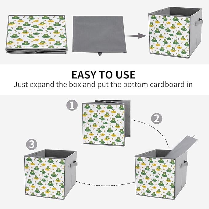 Foldable Storage Bins with Handles Cute Frogs Sturdy Collapsible Cube Box for Organizing Blankets Towels Toys Ideal for Home &amp Closet Use