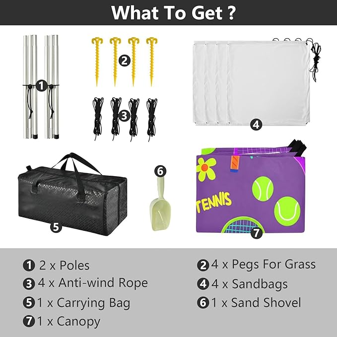 xigua Tennis Rackets Beach Tent Sun Shelter with Carrying Bag - Silver Coated Oxford Fabric Beach Canopy for Beach Camping Fishing - Includes Windproof Ropes Sandbags &amp Stakes