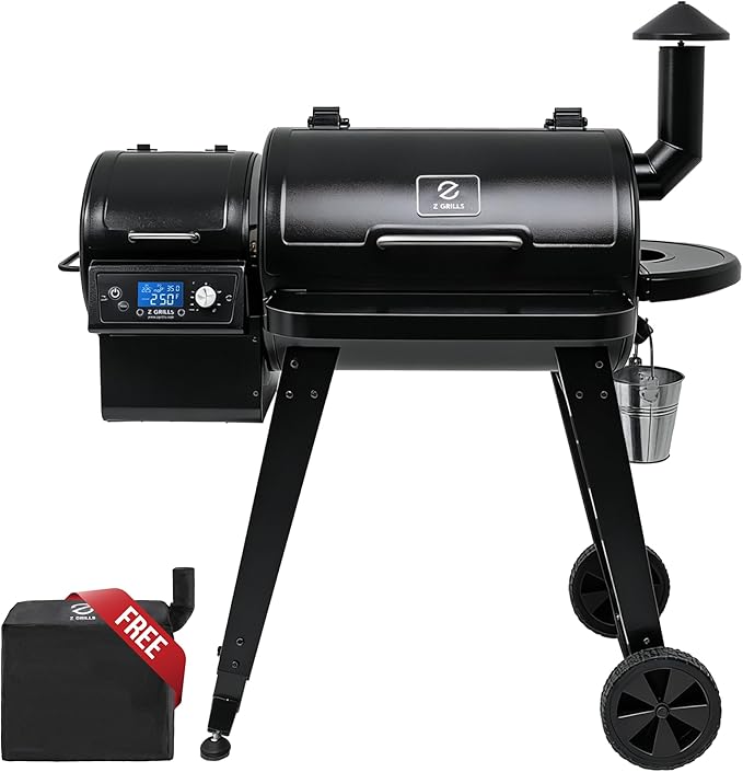 Z GRILLS Wood Pellet Grill &amp Smoker PID V3.0 Controller Meat Probe 8 in 1 Outdoor BBQ Grill Auto Temperature Control 459 Sq in Black 450A