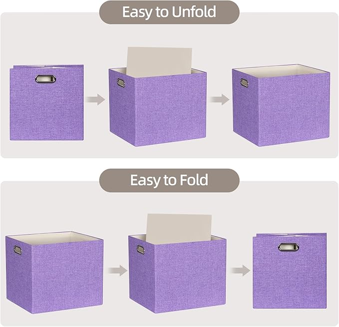 13x15x13 Storage Cube Bins Foldable Storage Cubes Fabric Organizer Basket Bin Solid Containers Decorative Storage Boxes for Shelves Wardrobe Closet Home Office 4 Pack Purple