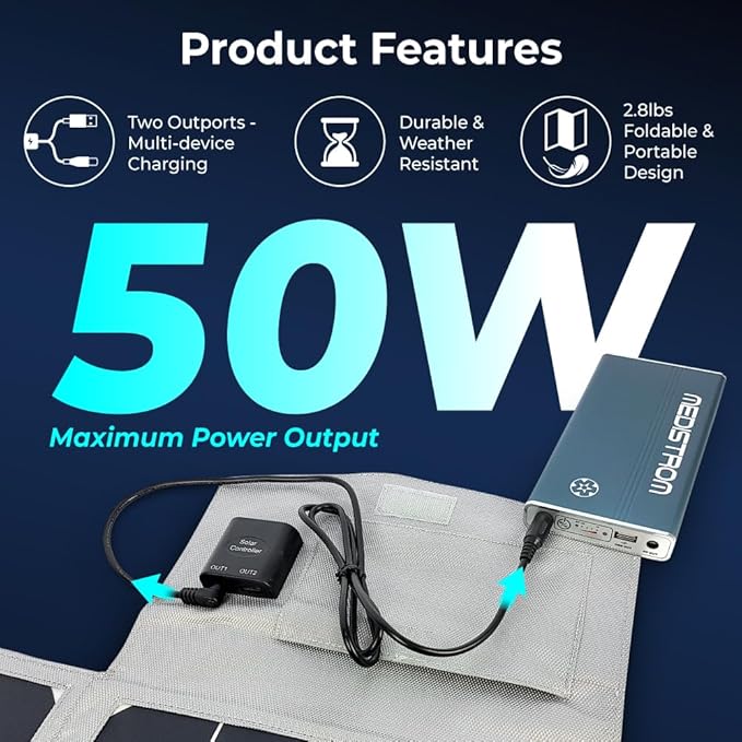 50W Foldable Solar Panel for Medistrom Pilot Flex and Pilot Lite CPAP Battery – Solar Charger Compact Travel Solar Panel for Camping and Backup Power