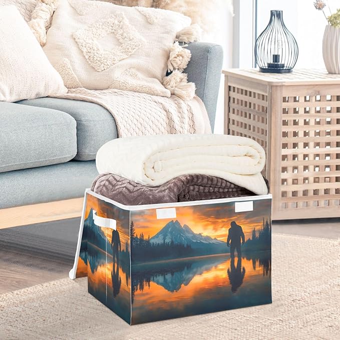 Storage Cube with Lid Susnet Sasquatch Print 16.5×12.6×11.8 IN Collapsible Large Capacity Foldable Storage Basket Bin Organizer