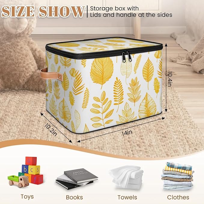 Storage Bins with Lids Beautiful Leaves Print Storage Basket Clothes Organizer with Handles Closet Storage Containers for Clothing Bedding Blanket