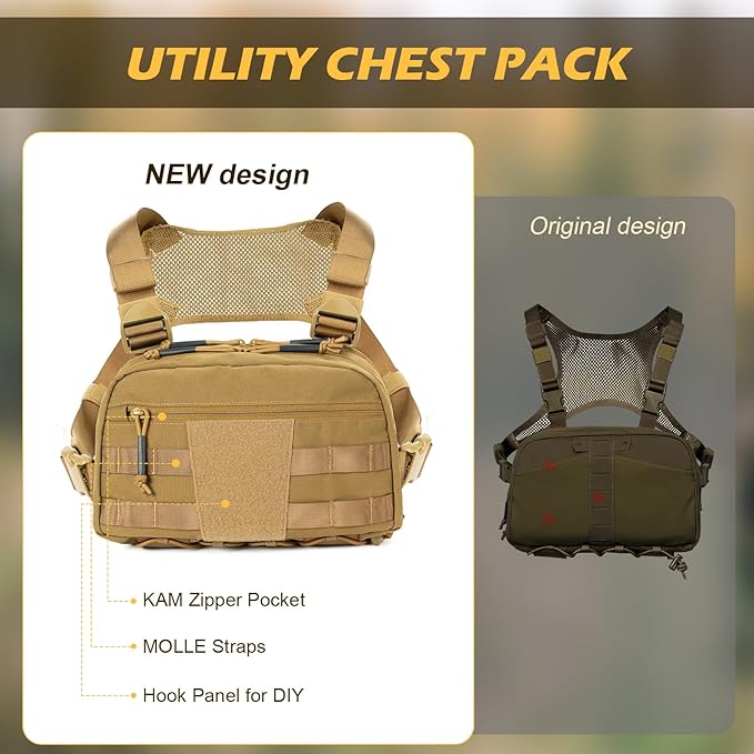 Tactical Chest Pack Bag Molle EDC Pouch Bag with CCW Compartment Adjustable Strap Workouts Fishing Hunting