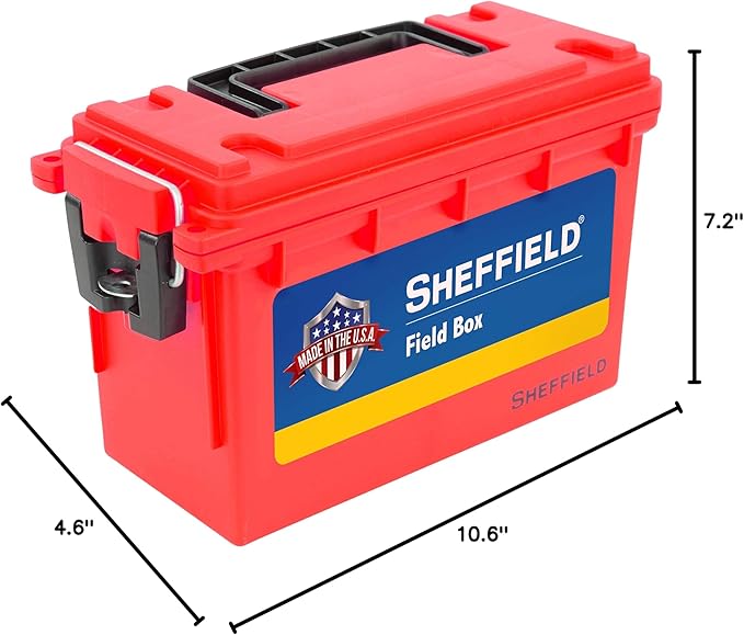 Sheffield 12636 Ammo Storage Box Stackable .30 Cal Field Boxes Water and Dust Resistant Lockable Storage Box with Handle Secures Hunting Gear Supplies and Bullets Made in USA Red (Pack of 6)