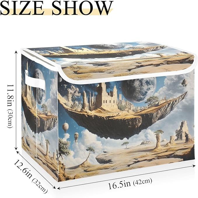 Storage Cube with Lid Fantastic Landscape Print 16.5×12.6×11.8 IN Collapsible Large Capacity Foldable Storage Basket Bin Organizer