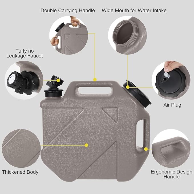 Digury 2.6 Gallon Water Jug Camping Water Container BPA Free Water Storage with Spigot No Leakage Portable Emergency Water Tank for Outdoor Hiking Camping Picnic Supplies Warm Gray