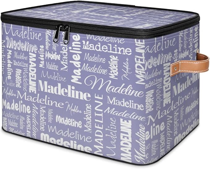 Custom Storage Basket with Name Personalized Keepsake Box with Zipper Lid Foldable Fabric Memory Bin Large capacity with Handle Haze Purple
