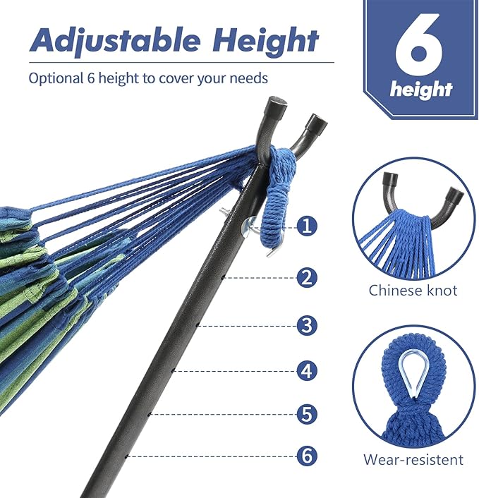 ONCLOUD 550 LB Capacity Double Hammock with Stand – Portable Bag Included (Blue Green Stripe)