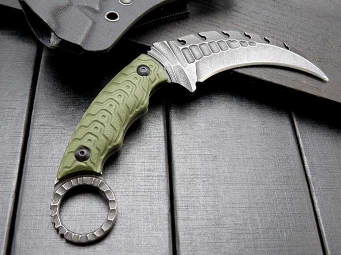 Ccanku C1110 Fixed Blade Knife D2 Steel Blade G10 Handle Outdoor Camping Claw Knives EDC Tool Knives with Kydex Sheaths (Army Green)