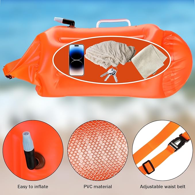 Soulchen 2 Pack Swim Buoy for Open Water 20l Safety Float Waterproof Dry Storage Bag High Visibility Swimming Bubble with Shockproof Protection Rest Handle for Triathletes Kayakers