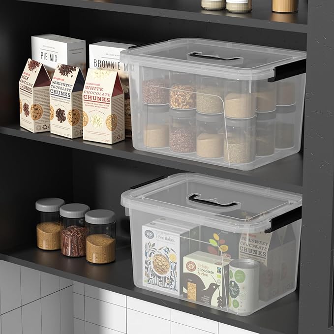 4-Pack 10 L Plastic Latching Box with Handle Clear Storage Containers Box for Organizing