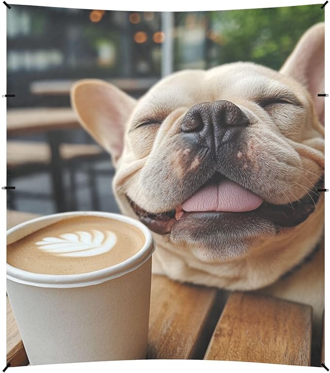ALAZA Happy French Bulldog Enjoy Coffee Beach Tent Sun Shelter Portable Canopy Sunshade for Outdoor Camping Picnics Backyard Fun 10x9 ft