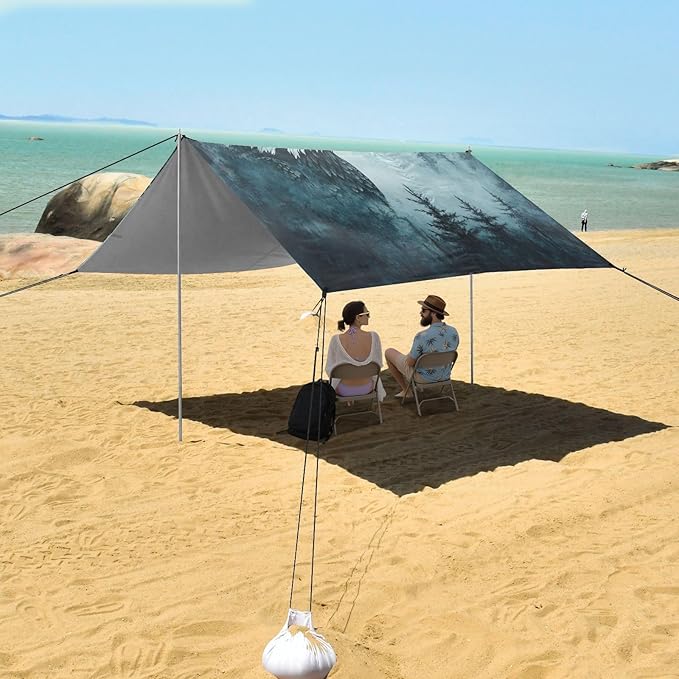 ALAZA Eagles Misty Forest Beach Tent Sun Shelter Portable Canopy Sunshade for Outdoor Camping Picnics Backyard Fun 10x9 ft
