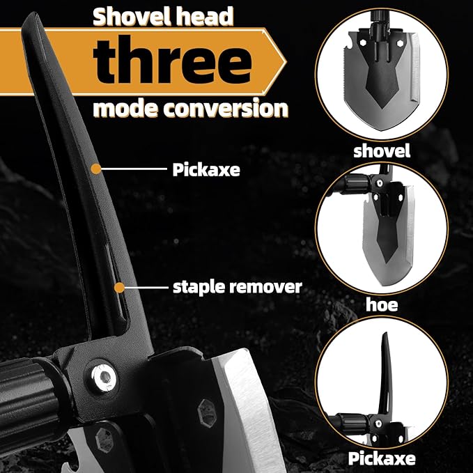 Survival Camping Shovel Multifunctional Folding Shovel Heavy Duty Alloy Steel Tactical Shovel with Saw for Hiking BackpackingHuntingCarEmergencySnowCampingGardening Outdoor Emergency