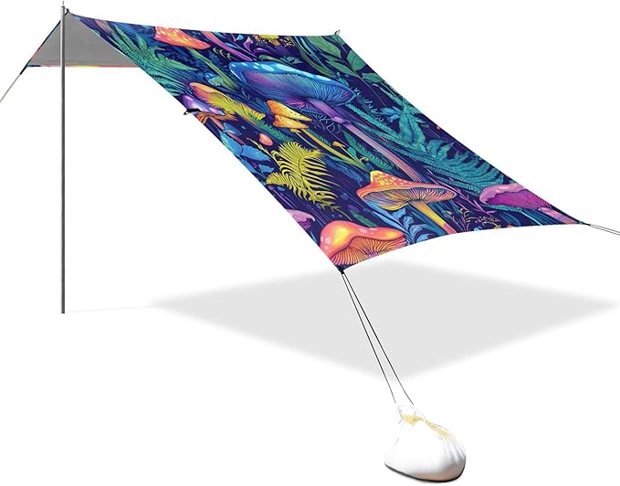 ALAZA Fantasy Mushroom Beach Tent Sun Shelter UPF50+ Protection Beach Shade Canopy w/ 4 Sandbags for Outdoor Camping Fishing Backyard Fun Picnic 10x9 ft