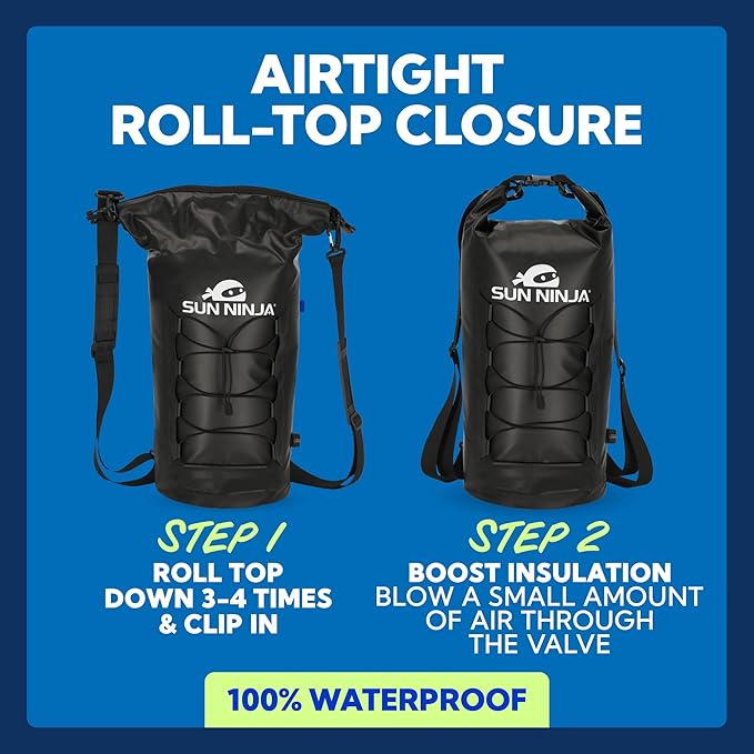 Sun Ninja Floating Dry Bag Cooler – Roll Top Leak Proof Closure Collapsible Waterproof Outdoor Cooler with Padded Shoulder Strap - Perfect for Kayaking Fishing Beach Hiking -20L