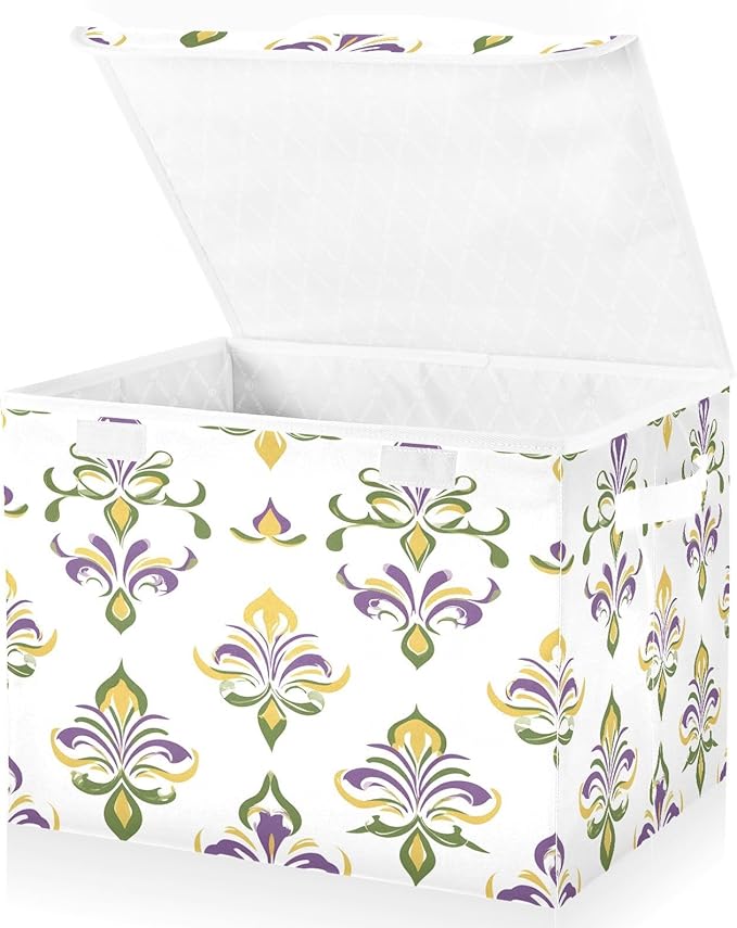Graffiti Mardi Gras Logo Pattern Foldable Storage Baskets Fabric Boxes with Handle Organizers with Flip-Top Lids Storage Bins for Home Bedroom Office