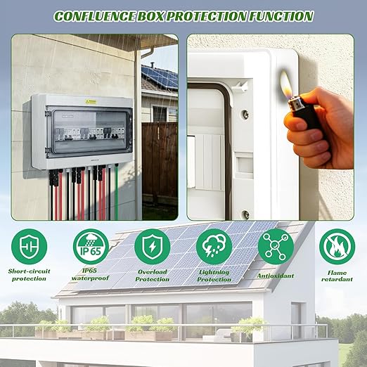 3 in 3 Out Solar Combiner BoxPV Combiner Box with 20A PV FuseDC 20A Circuit Breaker and Surge ProtectorIP65 Solar Disconnect Switch Box for Indoor Outdoor Solar Panel System (3 in 3 Out 20A 500V)