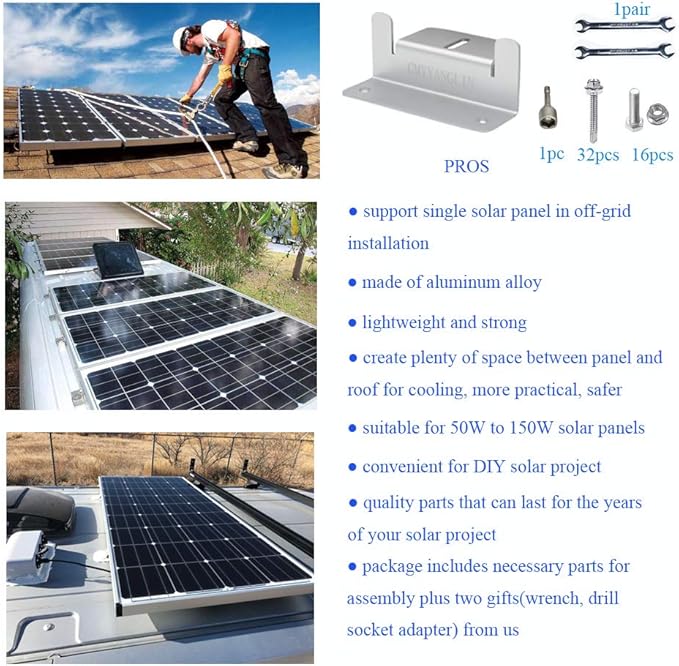 Solar Panel Mounting Brackets Z Bracket with Nuts and BoltsSuitable for 50W to 150W Solar Panels on RVBoatsMotorhome Cabins Sheds GaragesOff Grid Silver Color 4 Units (16PCS)