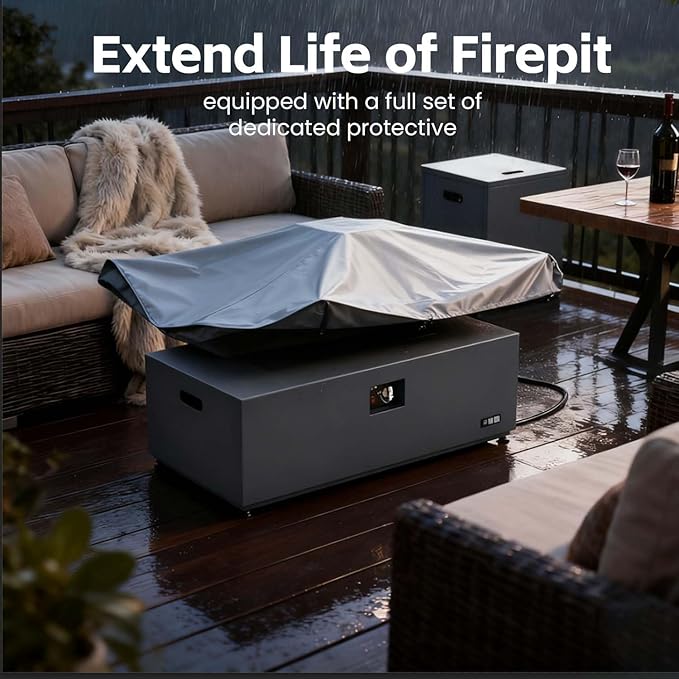 42 Propane Outdoor Fire Pit Table 55000 BTU Rectangular Aluminum Firepits with Tank Table and Waterproof Cover