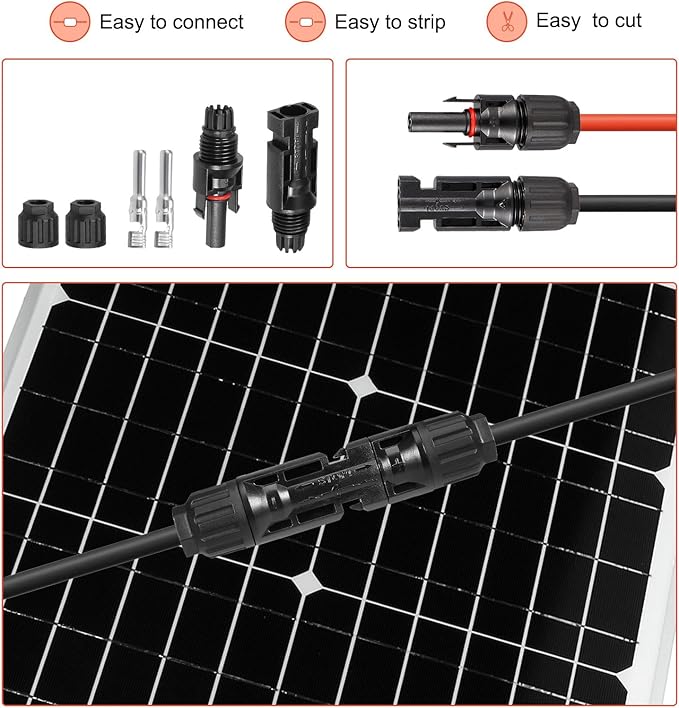 MECCANIXITY Solar Panel Wire 328ft 10AWG 6mm2 Solar Cable Extension Tinned Copper Wire Black for RV Boat Marine Solar Panel