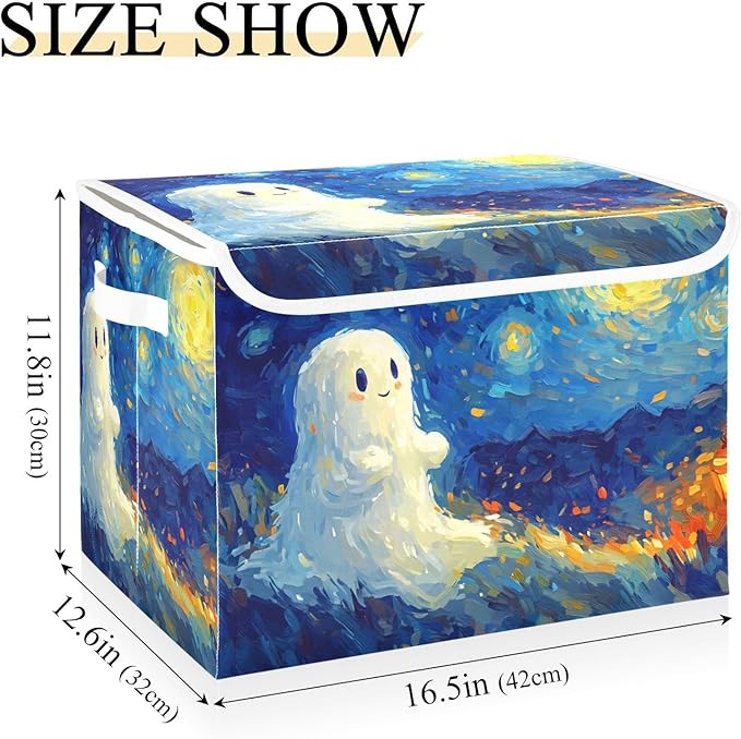 AIXIWAWA Lidded Storage Cube (Painting Cute Halloween) Fabric Foldable Closet Bins with Flip Lid and Handles Organizer Basket Container 16.5 x 12.6 x 11.8 IN