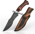 10.2 Fixed Blade Outdoor Hunting Knife Damascus Pattern 9Cr18 Stainless Steel Forged Blade with Hammered Finish Ergonomic Wood Handle &amp Embossed Leather Sheath Ideal for Camping Survival &amp