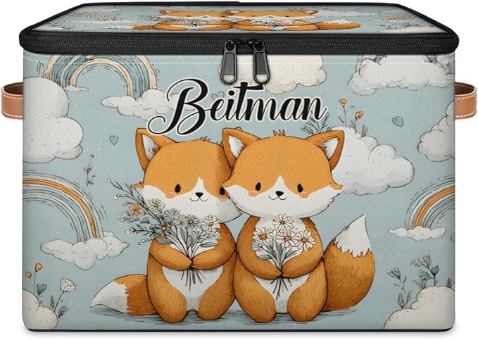 Storage-Bins with Lids Handle Customized Stackable-Storage-Bin for Kids-Boys-Girls-Toys Cube Collapsibl Basket Fox Floral