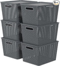 6 Packs Large Plastic Storage Basket Bin with Lid Tall Stackable Lidded Organizer Baskets for Desktops Closets Shelves Gray