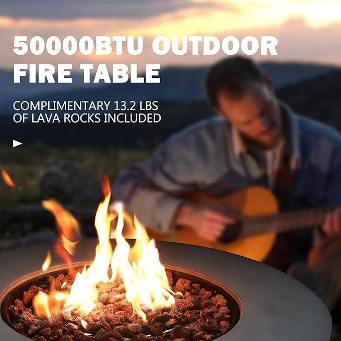 31.5 Round Propane Fire Pit Table50000 BTU Outdoor Gas Fire Table with Tank Cover &amp LidGray Concrete Firepit for PatioBackyardGarden and Pool